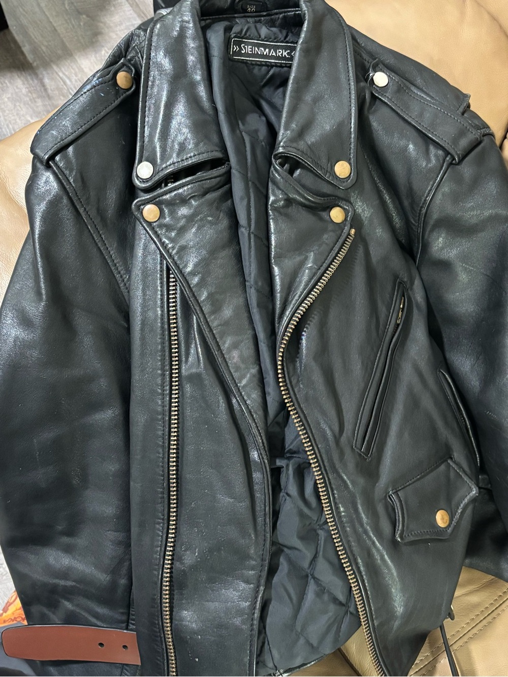 Steinmark Black Leather Biker Jacket size 40 buttery soft, thick leather